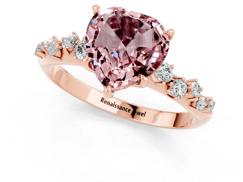 Rose gold Heart Cut Morganite Cluster Side Stone Solitaire Ring with Prong Setting_25