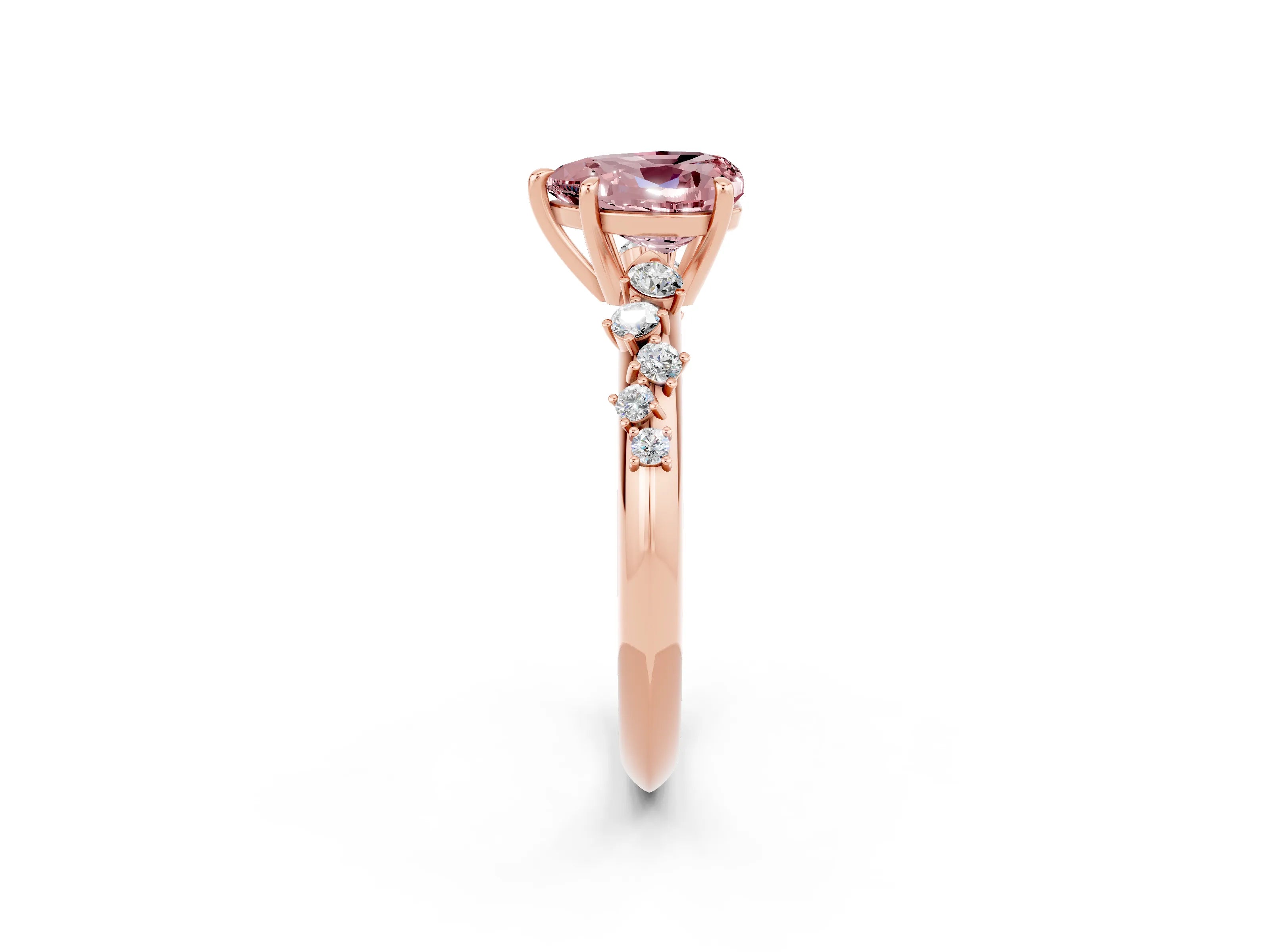 Rose gold Heart Cut Morganite Cluster Side Stone Solitaire Ring with Prong Setting_26
