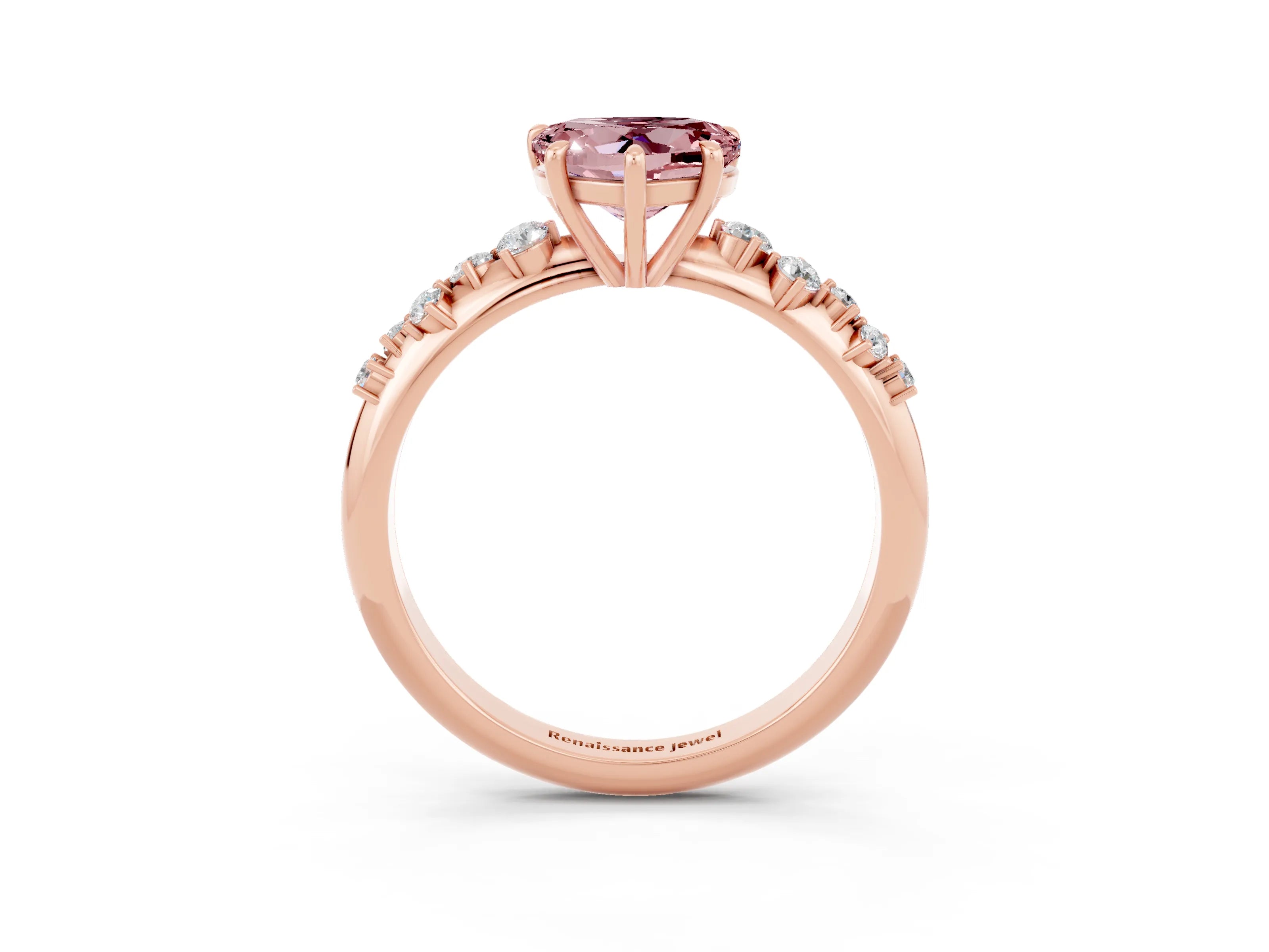 Rose gold Heart Cut Morganite Cluster Side Stone Solitaire Ring with Prong Setting_27
