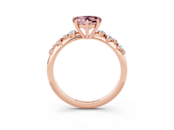 Rose gold Heart Cut Morganite Cluster Side Stone Solitaire Ring with Prong Setting