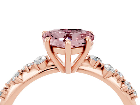 Rose gold Heart Cut Morganite Cluster Side Stone Solitaire Ring with Prong Setting_28
