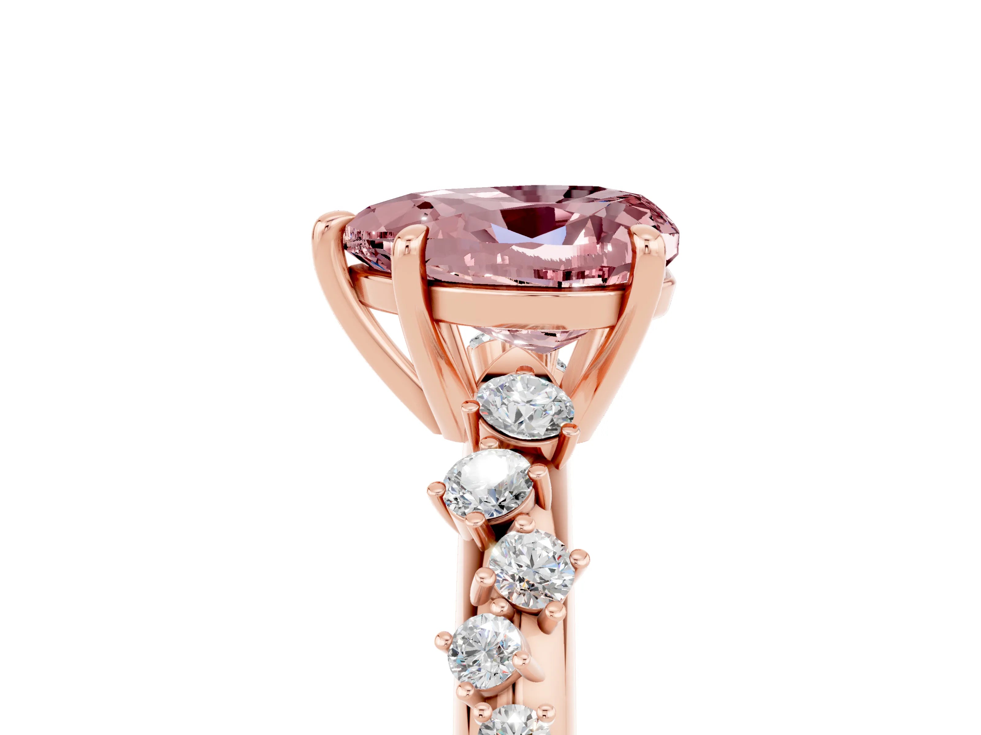 Rose gold Heart Cut Morganite Cluster Side Stone Solitaire Ring with Prong Setting_29