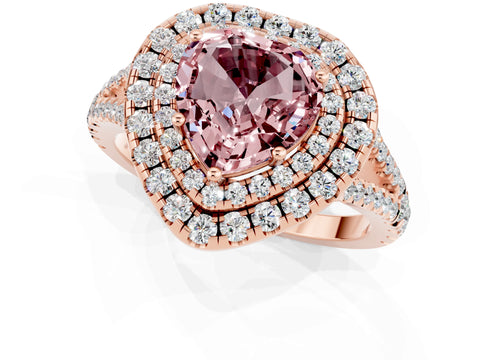 Rose gold Heart Cut Morganite Double Halo Ring with Pavé Band and Prong Setting_13