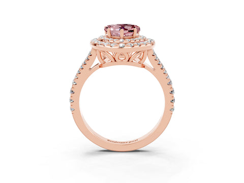 Rose gold Heart Cut Morganite Double Halo Ring with Pavé Band and Prong Setting_15