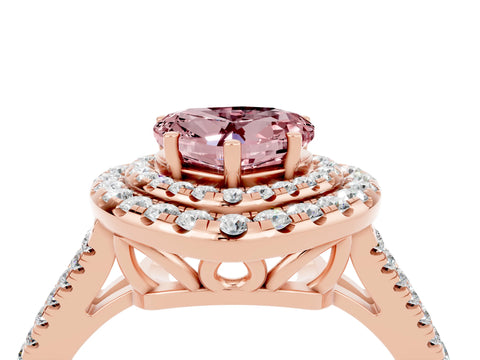 Rose gold Heart Cut Morganite Double Halo Ring with Pavé Band and Prong Setting_16