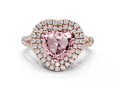 Rose gold Heart Cut Morganite Double Halo Ring with Split Shank and Prong Setting_12