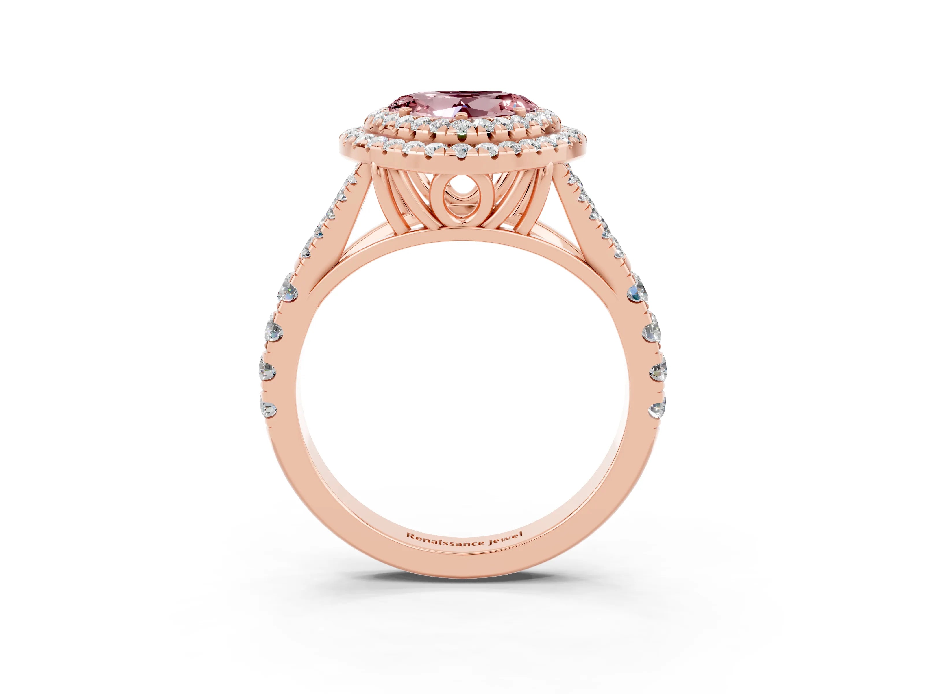 Rose gold Heart Cut Morganite Double Halo Ring with Split Shank and Prong Setting_15