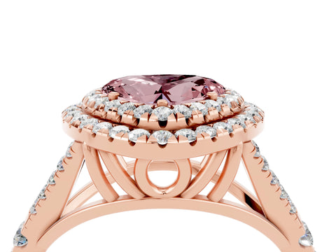 Rose gold Heart Cut Morganite Double Halo Ring with Split Shank and Prong Setting_16