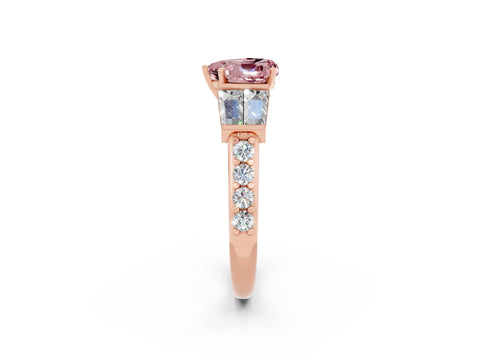 Rose gold Heart Cut Morganite Engagement Ring with Baguette Side Stones and Channel Set Band_2