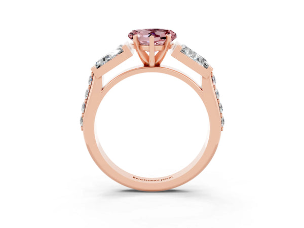 Rose gold Heart Cut Morganite Engagement Ring with Baguette Side Stones and Channel Set Band