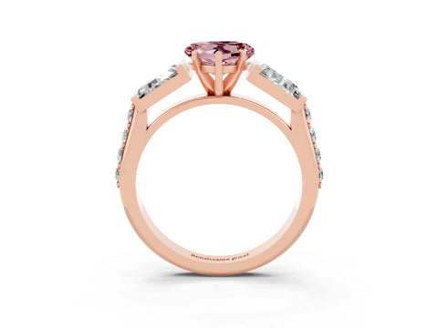 Rose gold Heart Cut Morganite Engagement Ring with Baguette Side Stones and Channel Set Band_3
