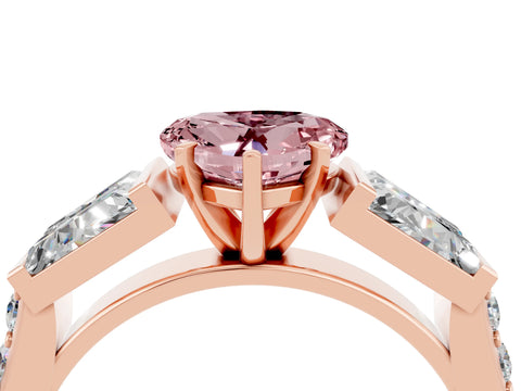 Rose gold Heart Cut Morganite Engagement Ring with Baguette Side Stones and Channel Set Band_4