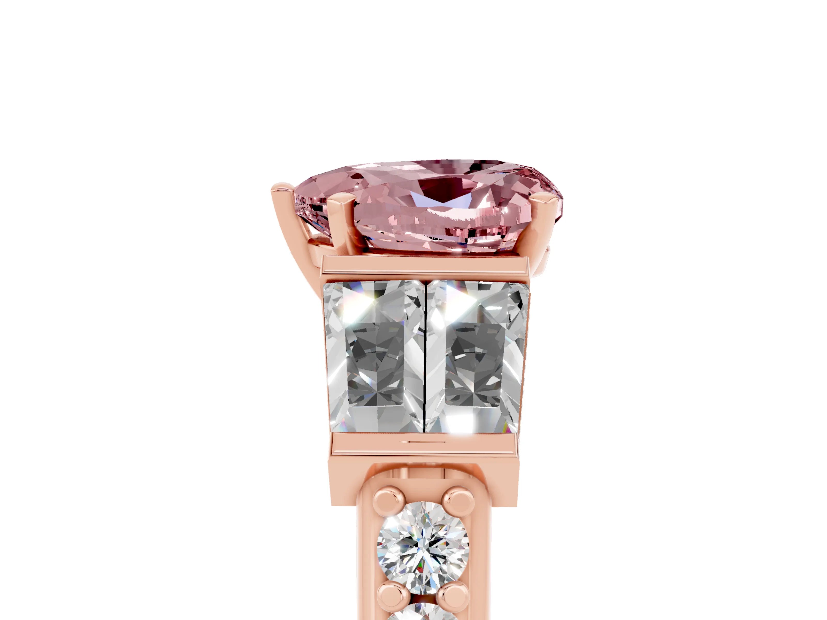 Rose gold Heart Cut Morganite Engagement Ring with Baguette Side Stones and Channel Set Band_5