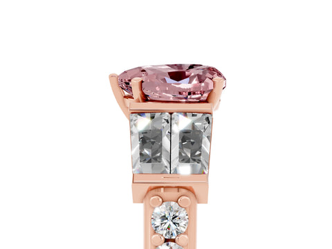 Rose gold Heart Cut Morganite Engagement Ring with Baguette Side Stones and Channel Set Band_5