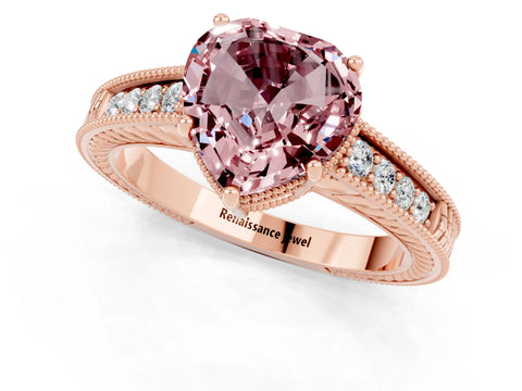 Rose gold Heart Cut Morganite Engagement Ring with Milgrain Channel Set Band and Prong Setting_1