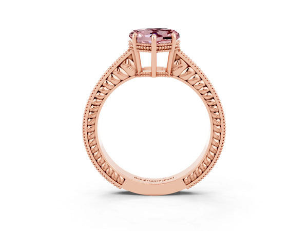 Rose gold Heart Cut Morganite Engagement Ring with Milgrain Channel Set Band and Prong Setting