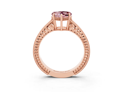 Rose gold Heart Cut Morganite Engagement Ring with Milgrain Channel Set Band and Prong Setting_3