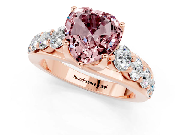 Rose gold Heart Cut Morganite Engagement Ring with Pavé Band and Four-Prong Setting