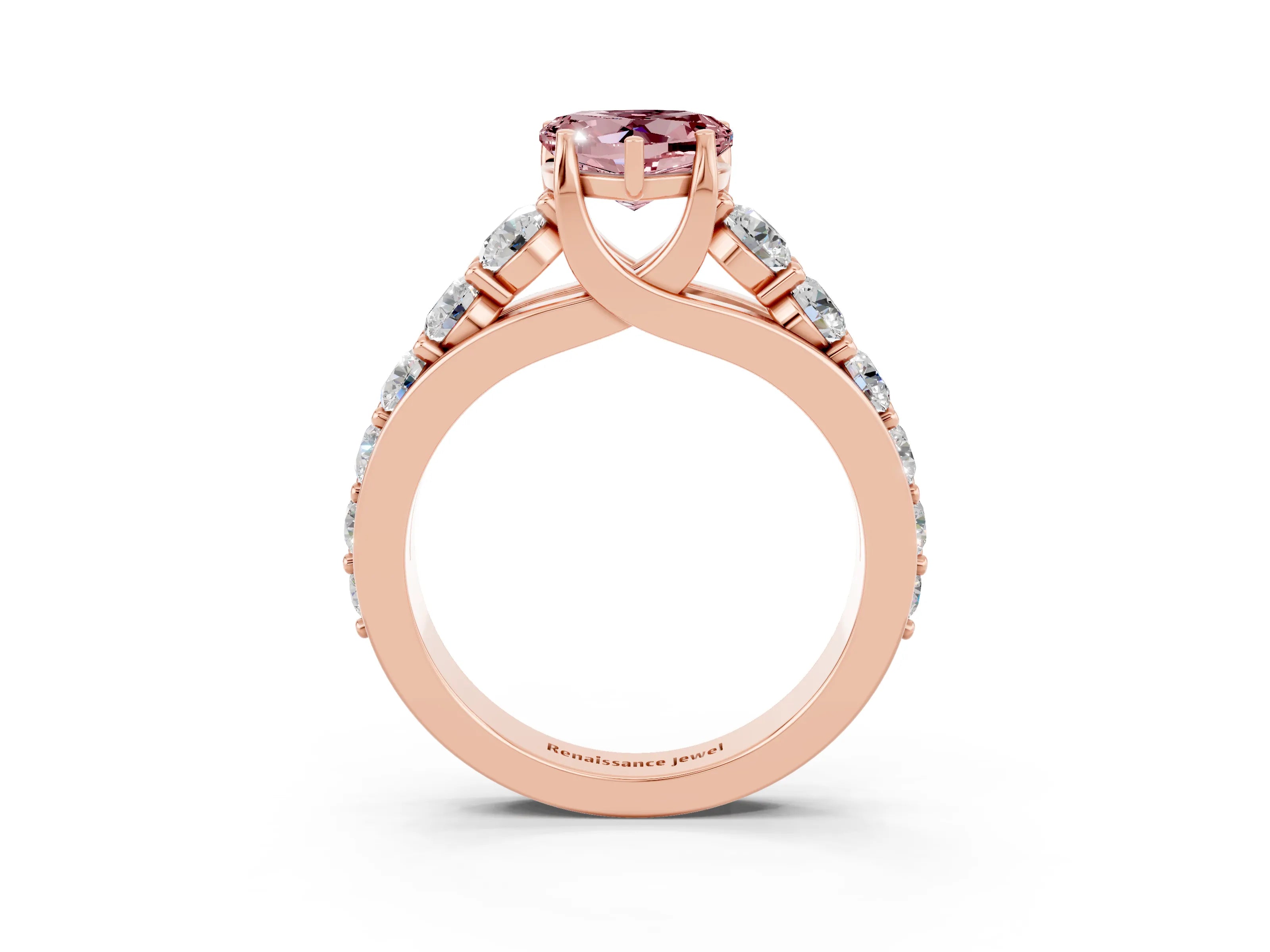 Rose gold Heart Cut Morganite Engagement Ring with Pavé Band and Four-Prong Setting_3