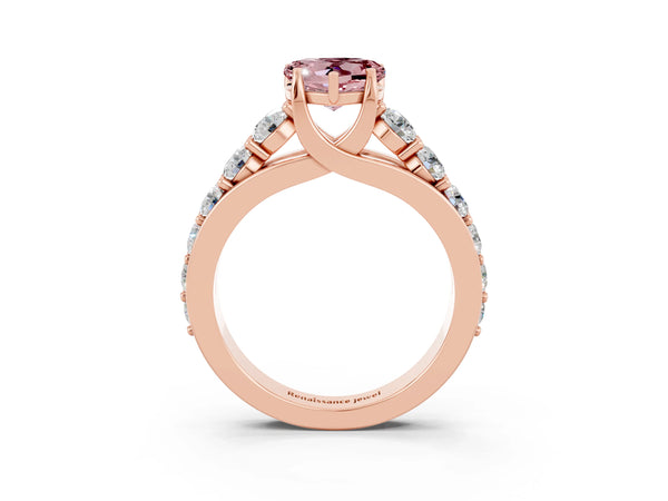 Rose gold Heart Cut Morganite Engagement Ring with Pavé Band and Four-Prong Setting