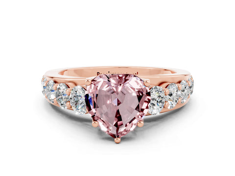 Rose gold Heart Cut Morganite Engagement Ring with Pavé Band and Four-Prong Setting