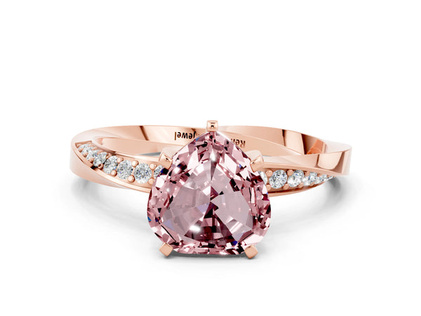 Rose gold Heart Cut Morganite Engagement Ring with Side Stone Accents and Four-Prong Setting