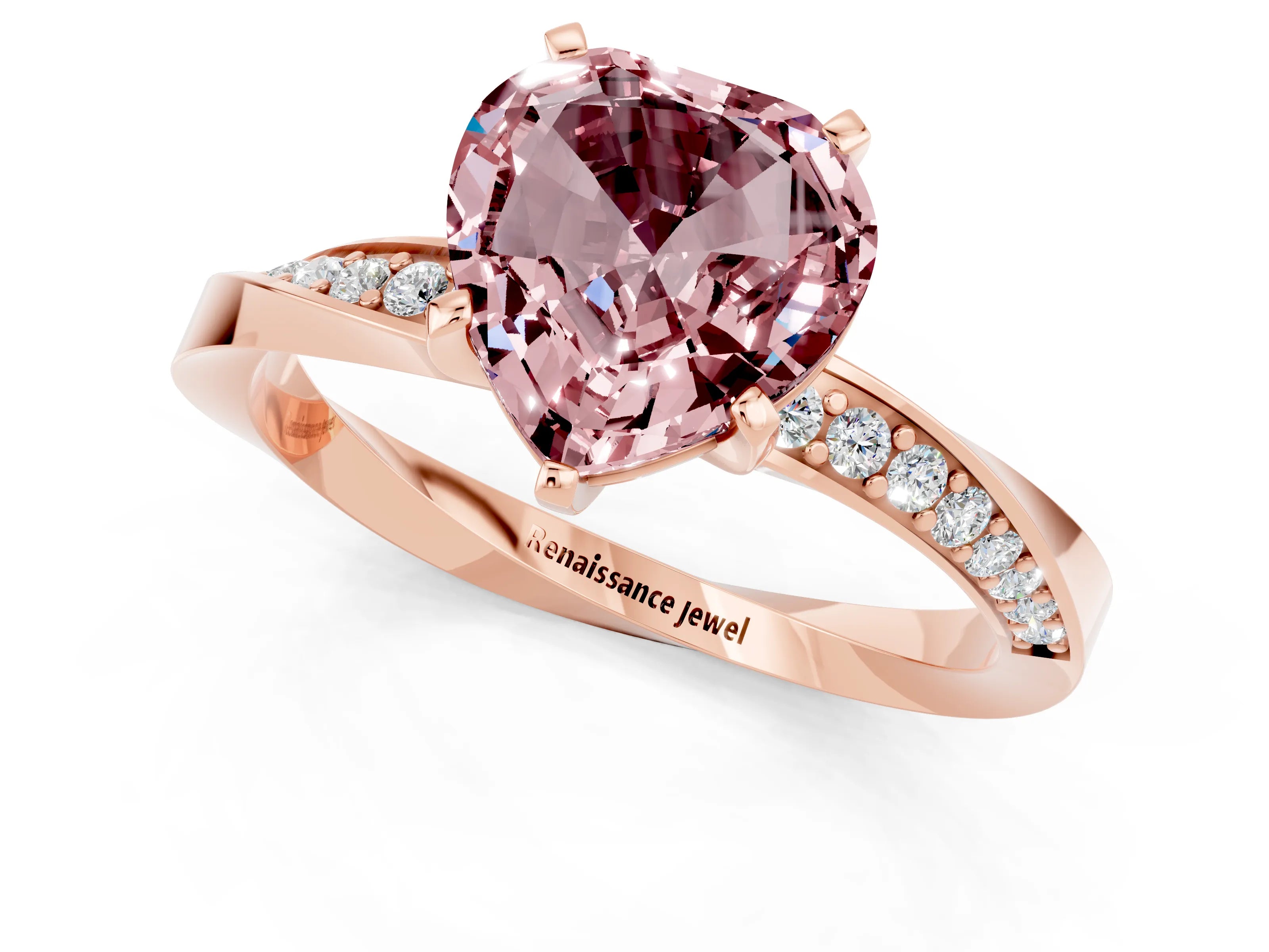Rose gold Heart Cut Morganite Engagement Ring with Side Stone Accents and Four-Prong Setting_25
