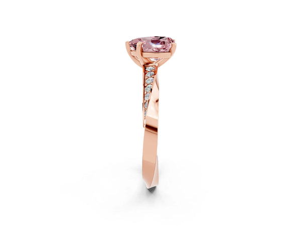 Rose gold Heart Cut Morganite Engagement Ring with Side Stone Accents and Four-Prong Setting
