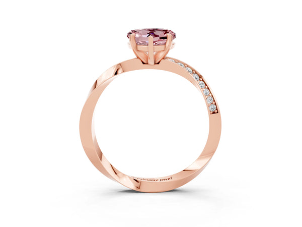 Rose gold Heart Cut Morganite Engagement Ring with Side Stone Accents and Four-Prong Setting