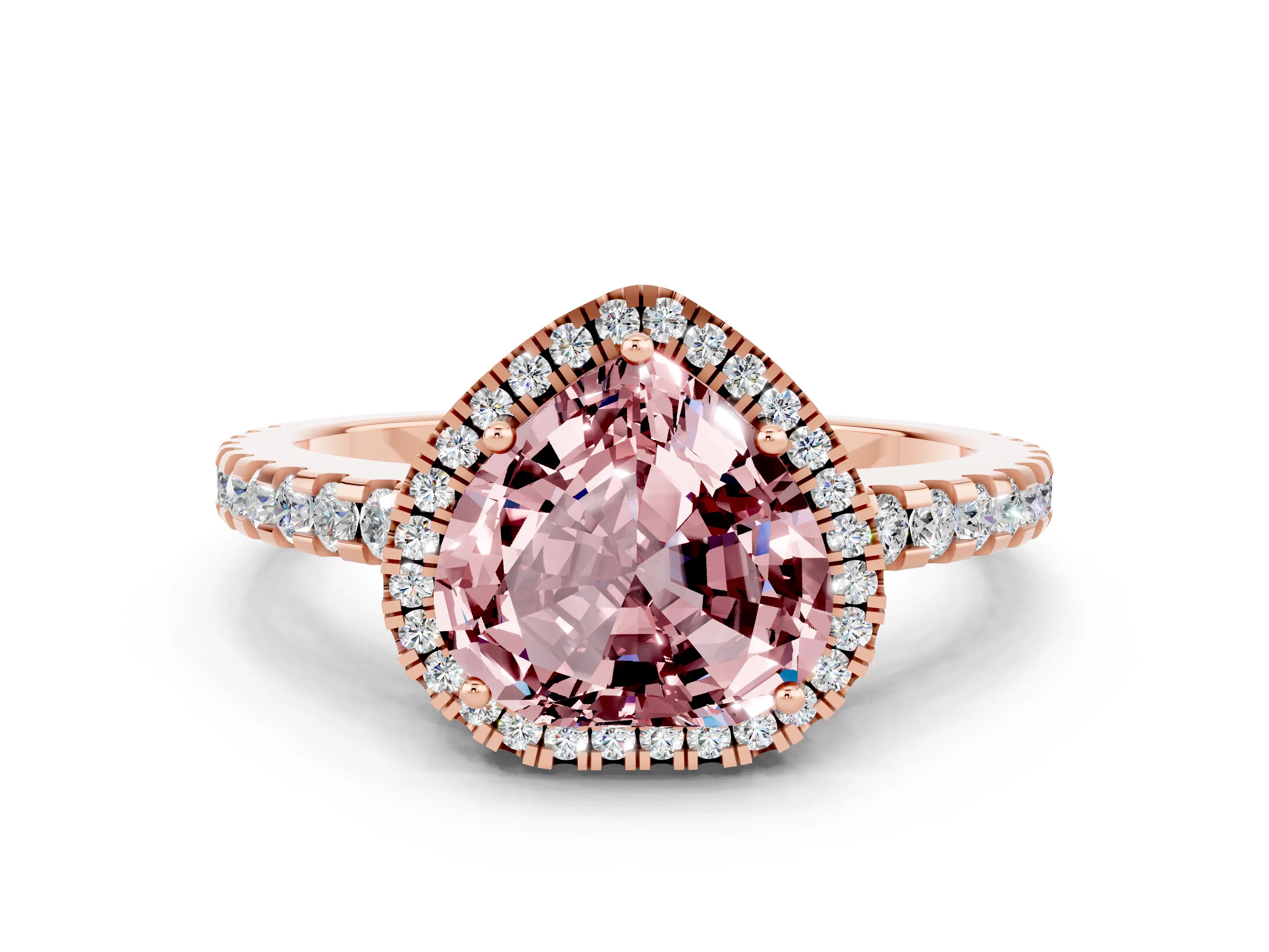 Rose gold Heart Cut Morganite Halo Engagement Ring with Pavé Band and Prong Setting_12