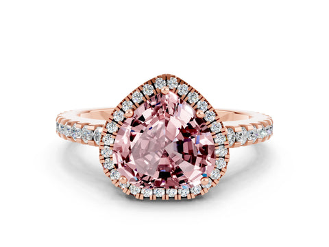 Rose gold Heart Cut Morganite Halo Engagement Ring with Pavé Band and Prong Setting_12