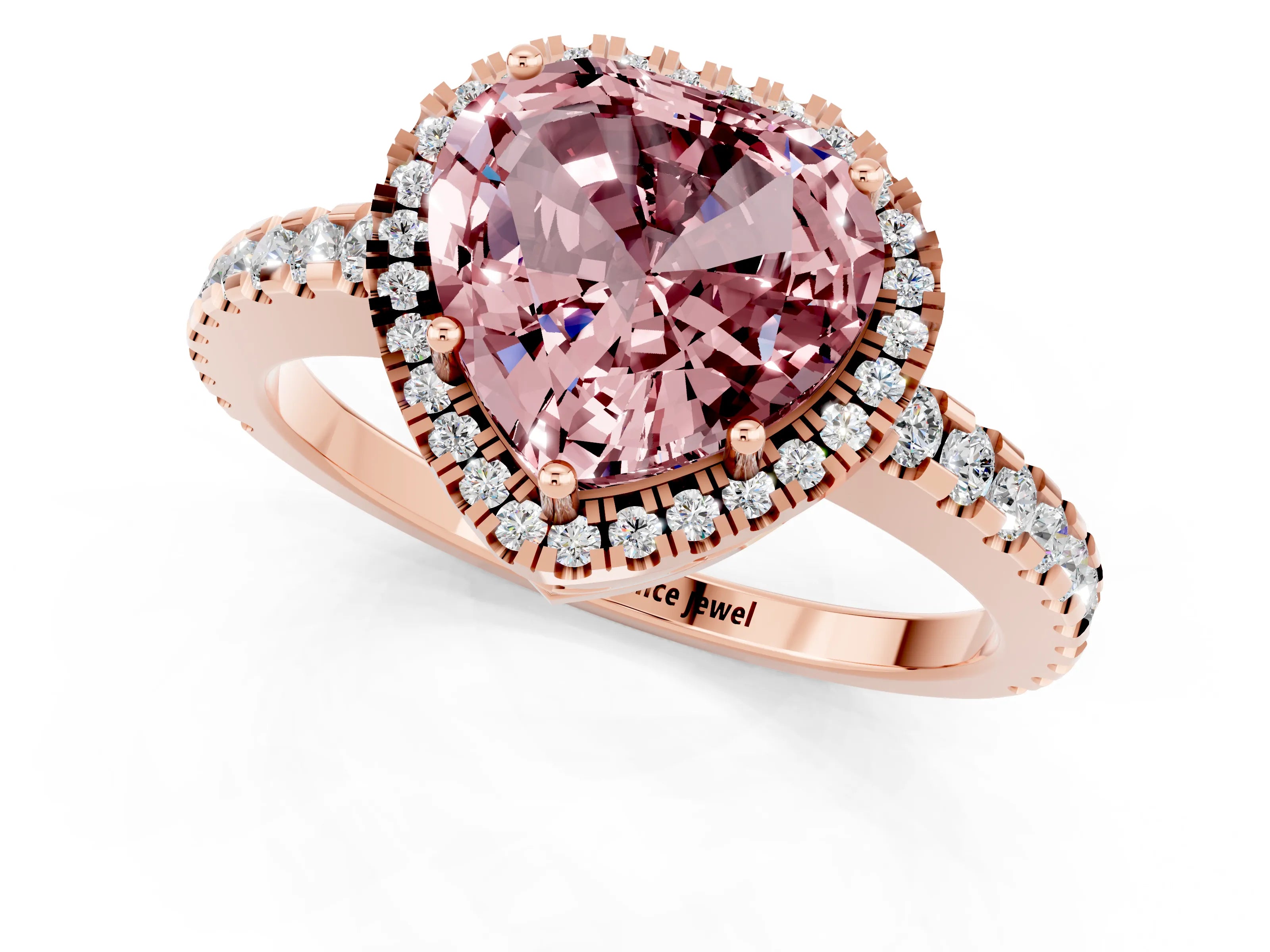 Rose gold Heart Cut Morganite Halo Engagement Ring with Pavé Band and Prong Setting_13