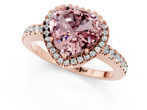 Rose gold Heart Cut Morganite Halo Engagement Ring with Pavé Band and Prong Setting_13