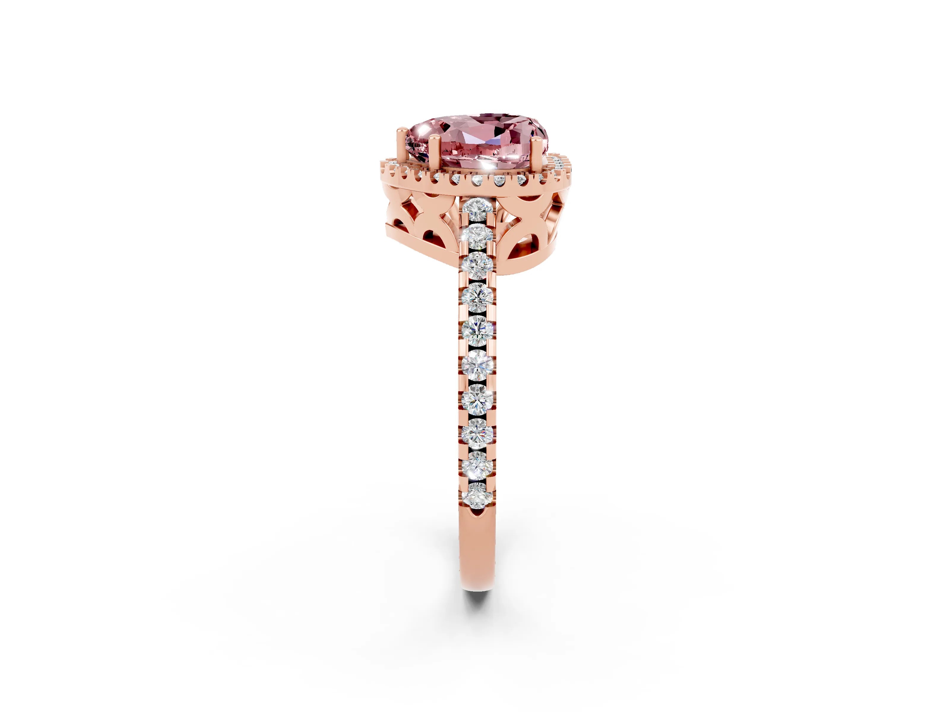 Rose gold Heart Cut Morganite Halo Engagement Ring with Pavé Band and Prong Setting_14