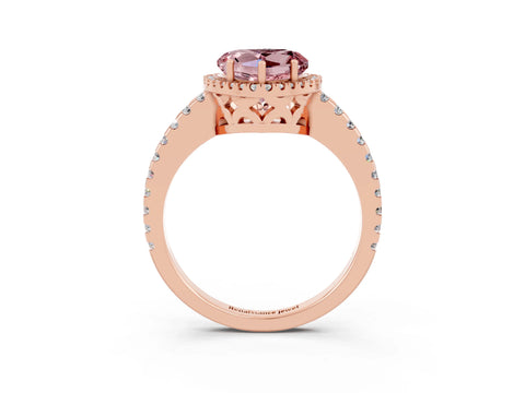 Rose gold Heart Cut Morganite Halo Engagement Ring with Pavé Band and Prong Setting_15
