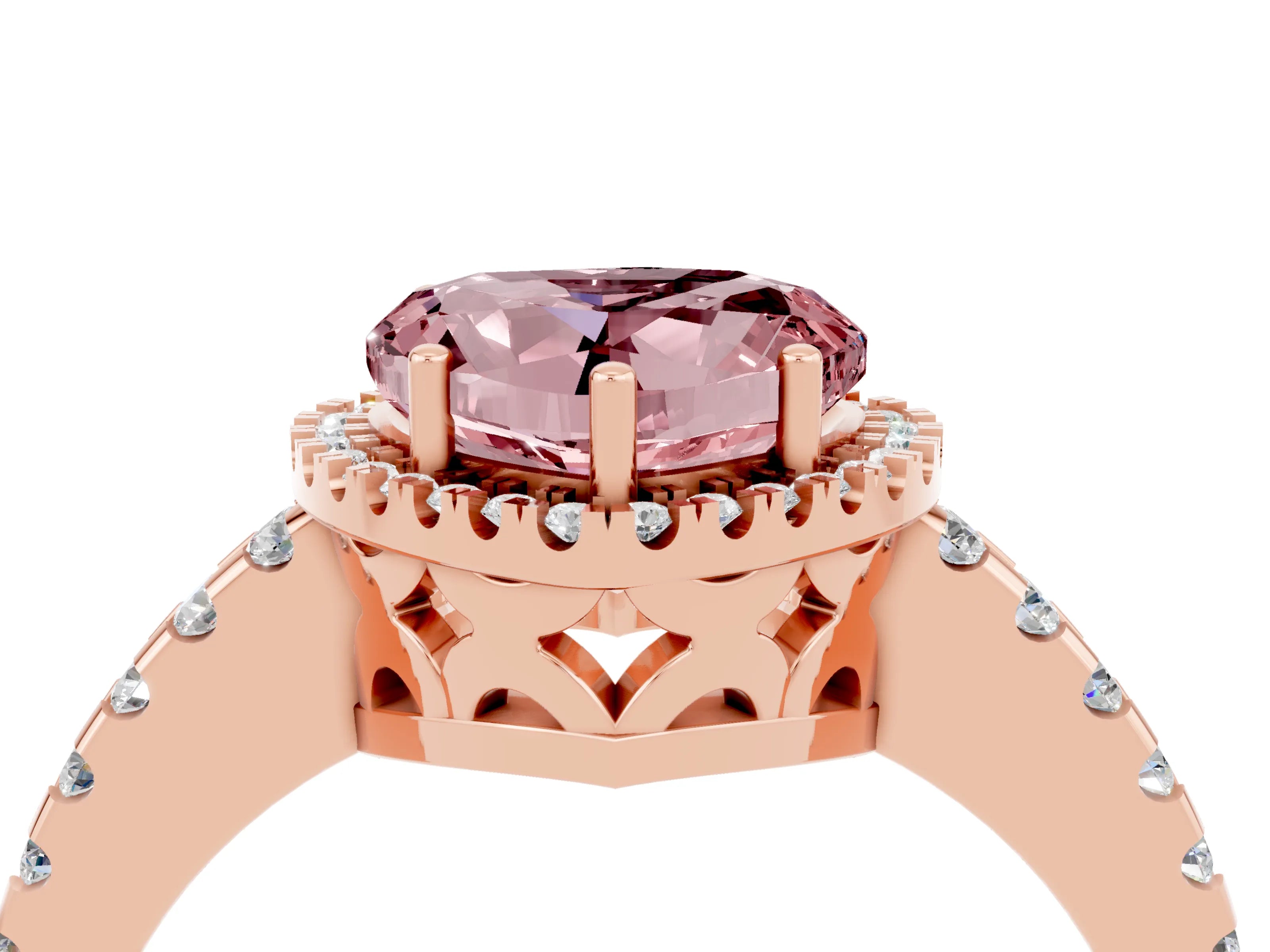 Rose gold Heart Cut Morganite Halo Engagement Ring with Pavé Band and Prong Setting_16
