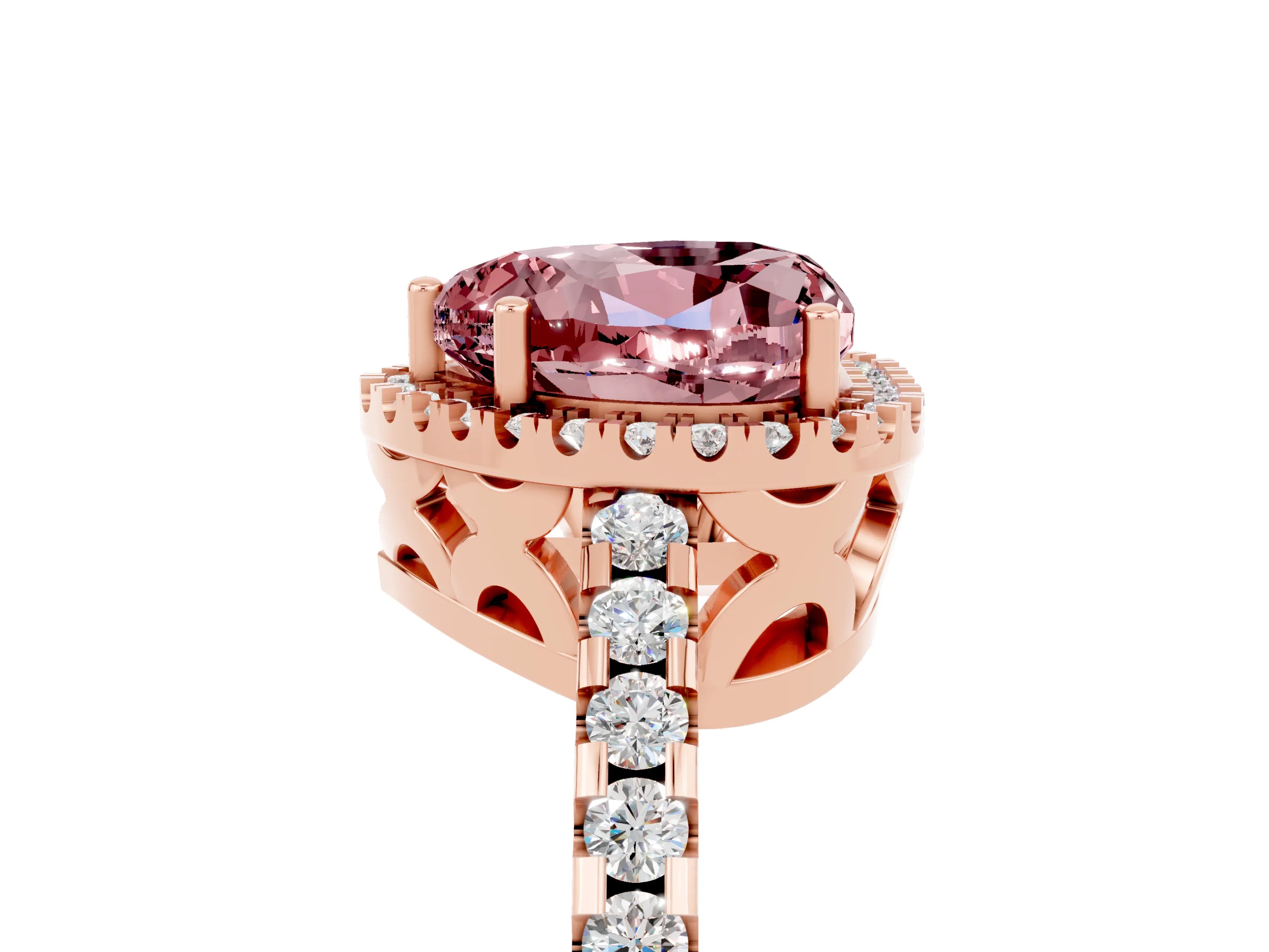 Rose gold Heart Cut Morganite Halo Engagement Ring with Pavé Band and Prong Setting_17