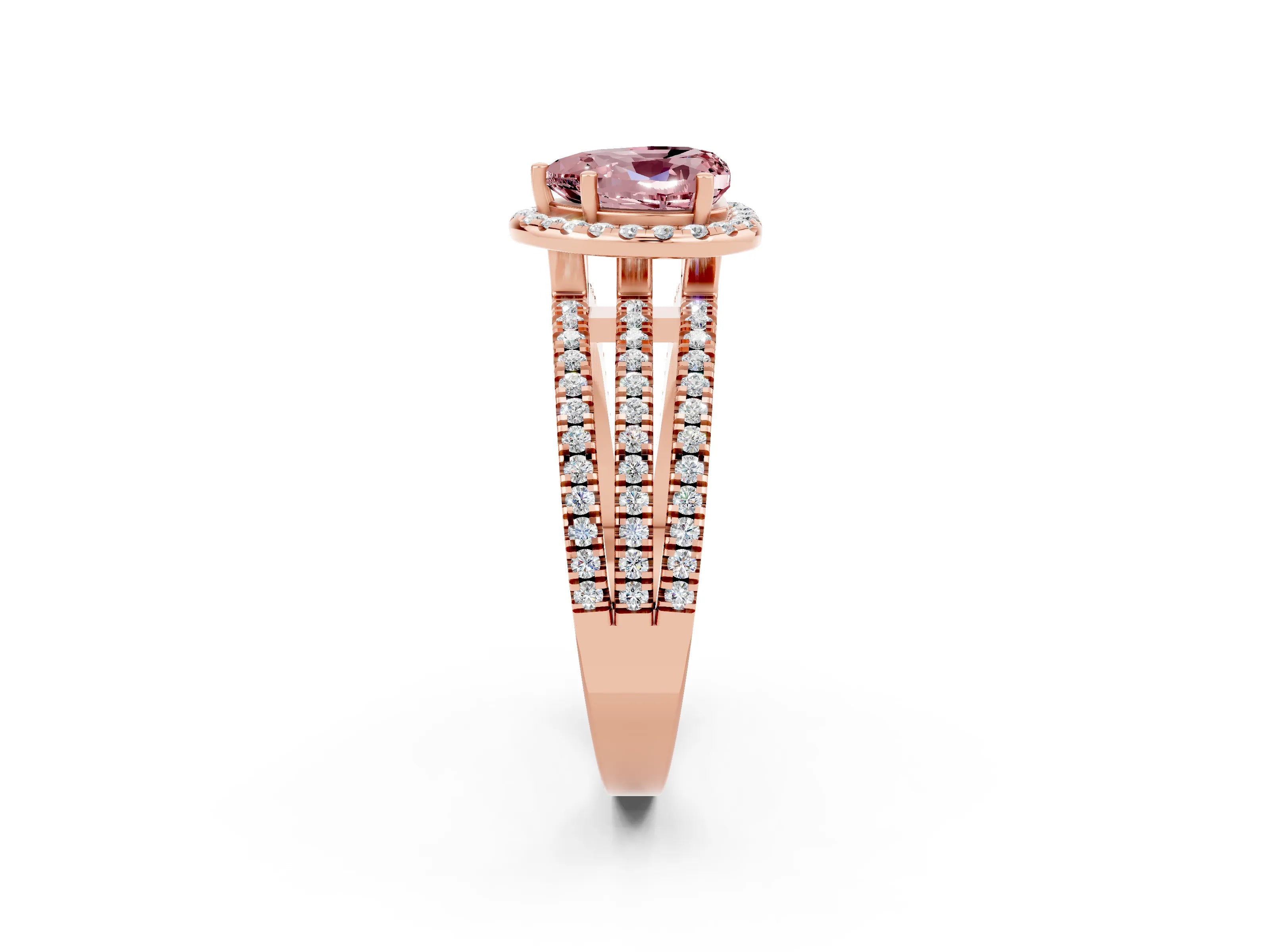 Rose gold Heart Cut Morganite Halo Engagement Ring with Split Shank and Four-Prong Setting_2