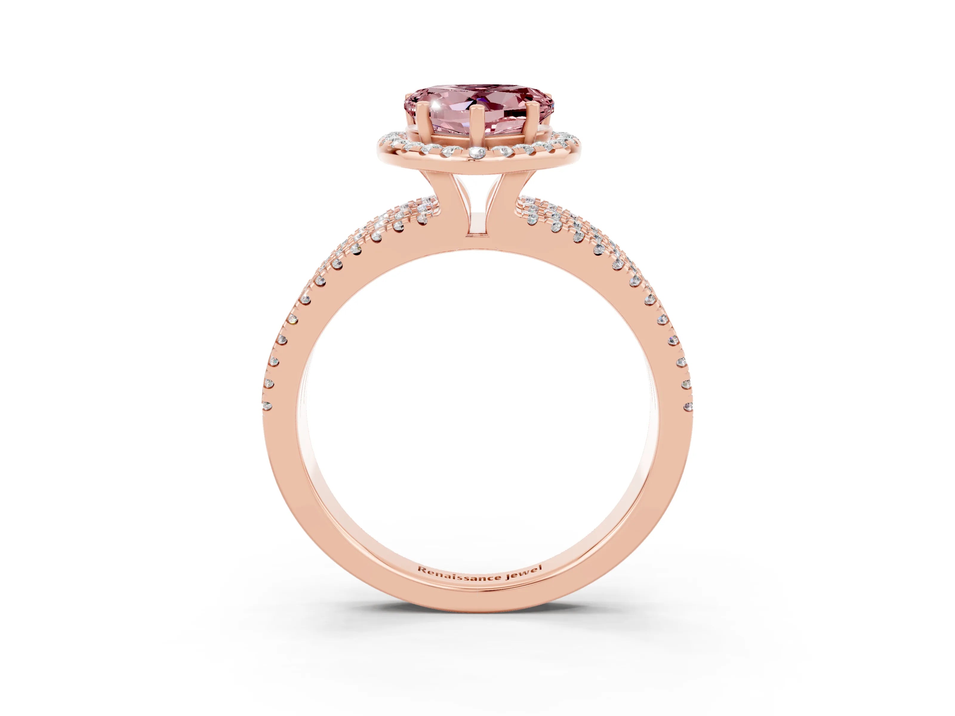 Rose gold Heart Cut Morganite Halo Engagement Ring with Split Shank and Four-Prong Setting_3