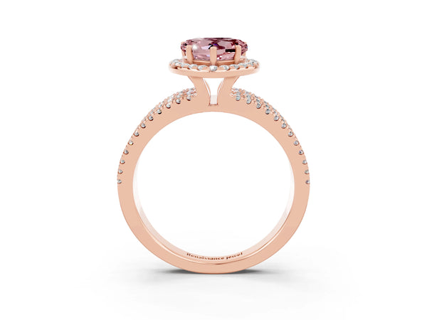 Rose gold Heart Cut Morganite Halo Engagement Ring with Split Shank and Four-Prong Setting