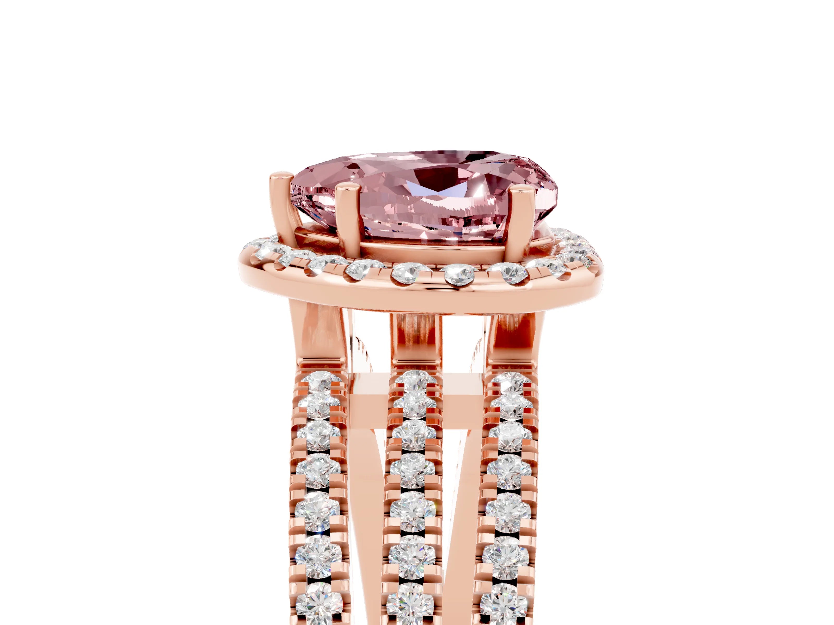 Rose gold Heart Cut Morganite Halo Engagement Ring with Split Shank and Four-Prong Setting_5