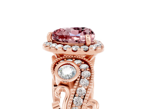 Rose gold Heart Cut Morganite Halo Ring with Milgrain Pavé Band and Four-Prong Setting_17