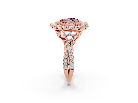 Rose gold Heart Cut Morganite Halo Ring with Pavé Band and Four-Prong Setting_14