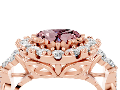 Rose gold Heart Cut Morganite Halo Ring with Pavé Band and Four-Prong Setting_16