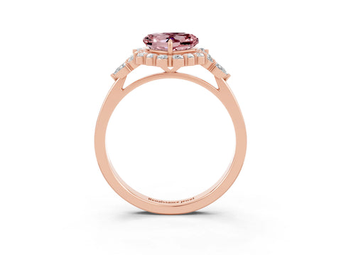 Rose gold Heart Cut Morganite Halo Ring with Pear Side Stones and Prong Setting_15