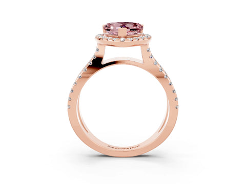 Rose gold Heart Cut Morganite Halo Ring with Split Shank Pavé Band and Prong Setting_3