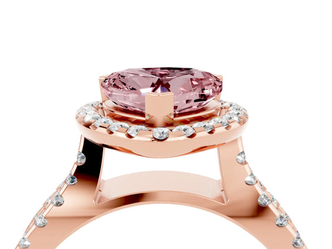 Rose gold Heart Cut Morganite Halo Ring with Split Shank Pavé Band and Prong Setting_4