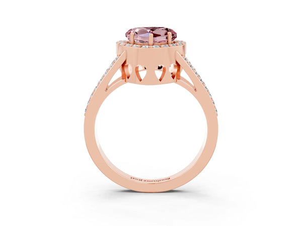 Rose gold Heart Cut Morganite Halo Ring with Split Shank U-Prong Band and Four-Prong Setting