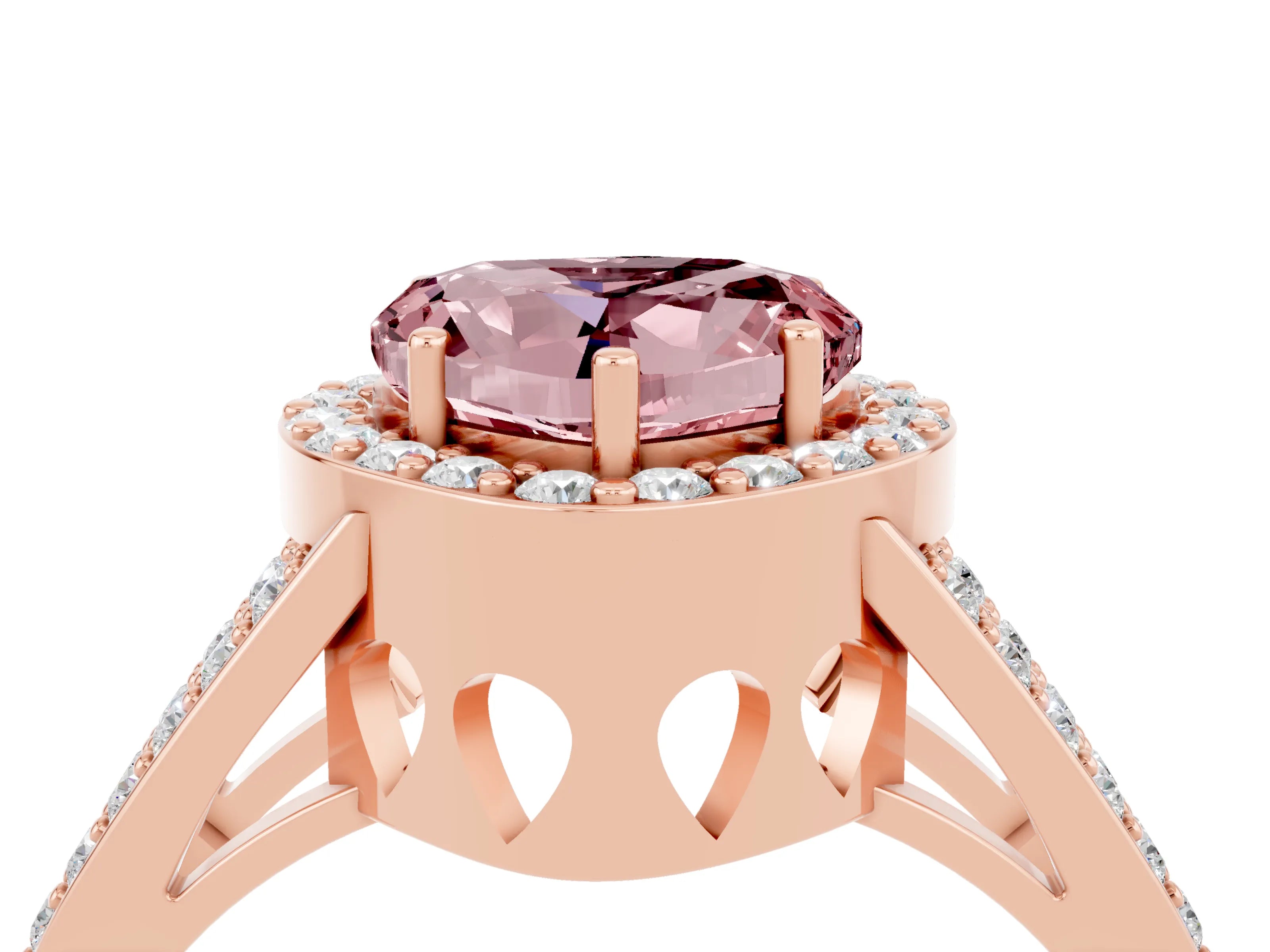 Rose gold Heart Cut Morganite Halo Ring with Split Shank U-Prong Band and Four-Prong Setting_4
