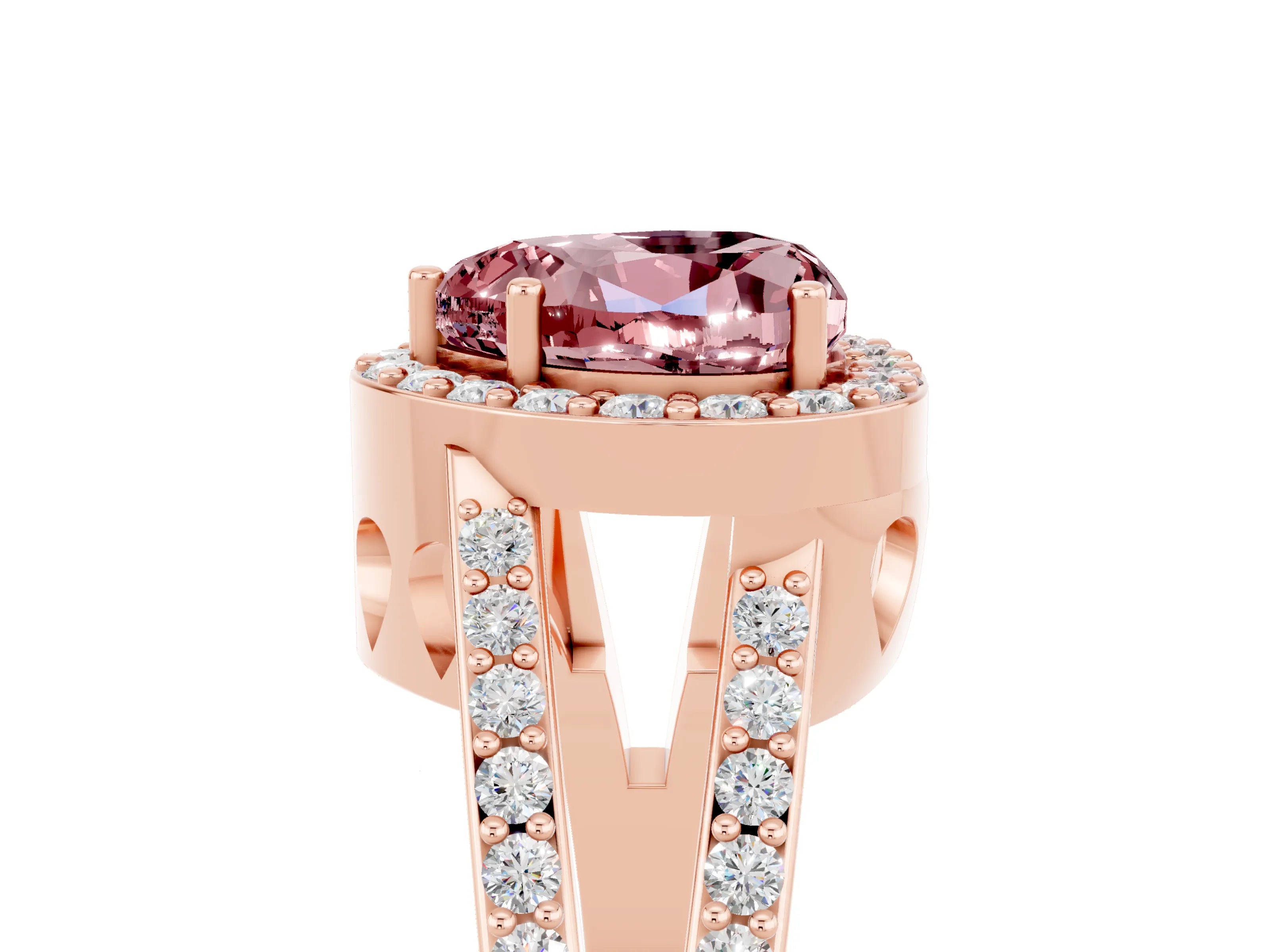 Rose gold Heart Cut Morganite Halo Ring with Split Shank U-Prong Band and Four-Prong Setting_5